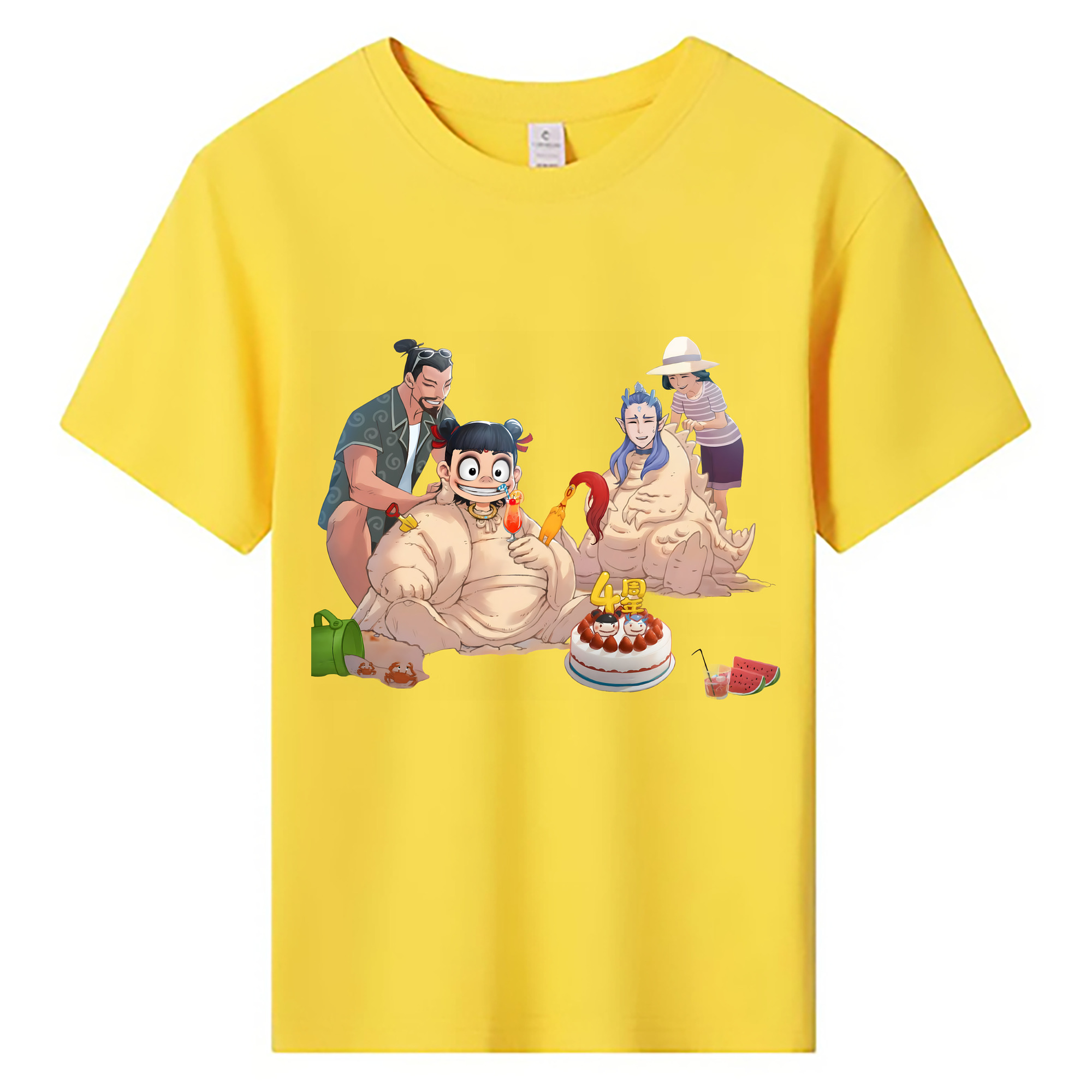 （画像用） Ne Zha 2 ナタ 魔童の大暴れ 綿100％キッズTシャツ（フロントプリント）