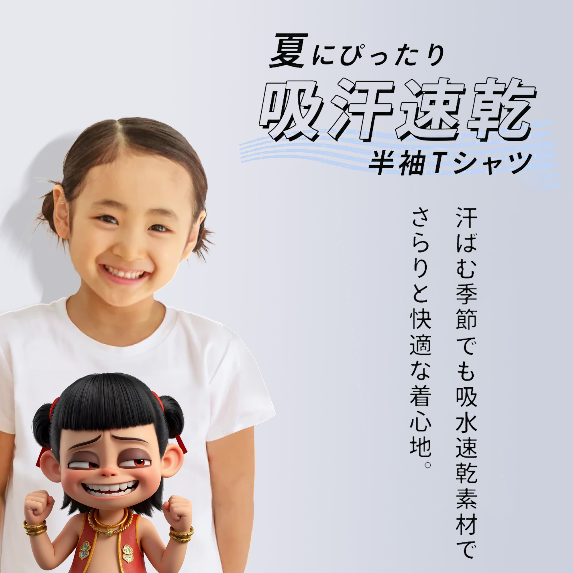 Ne Zha 2 ナタ 魔童の大暴れ 綿100％キッズTシャツ（フロントプリント）