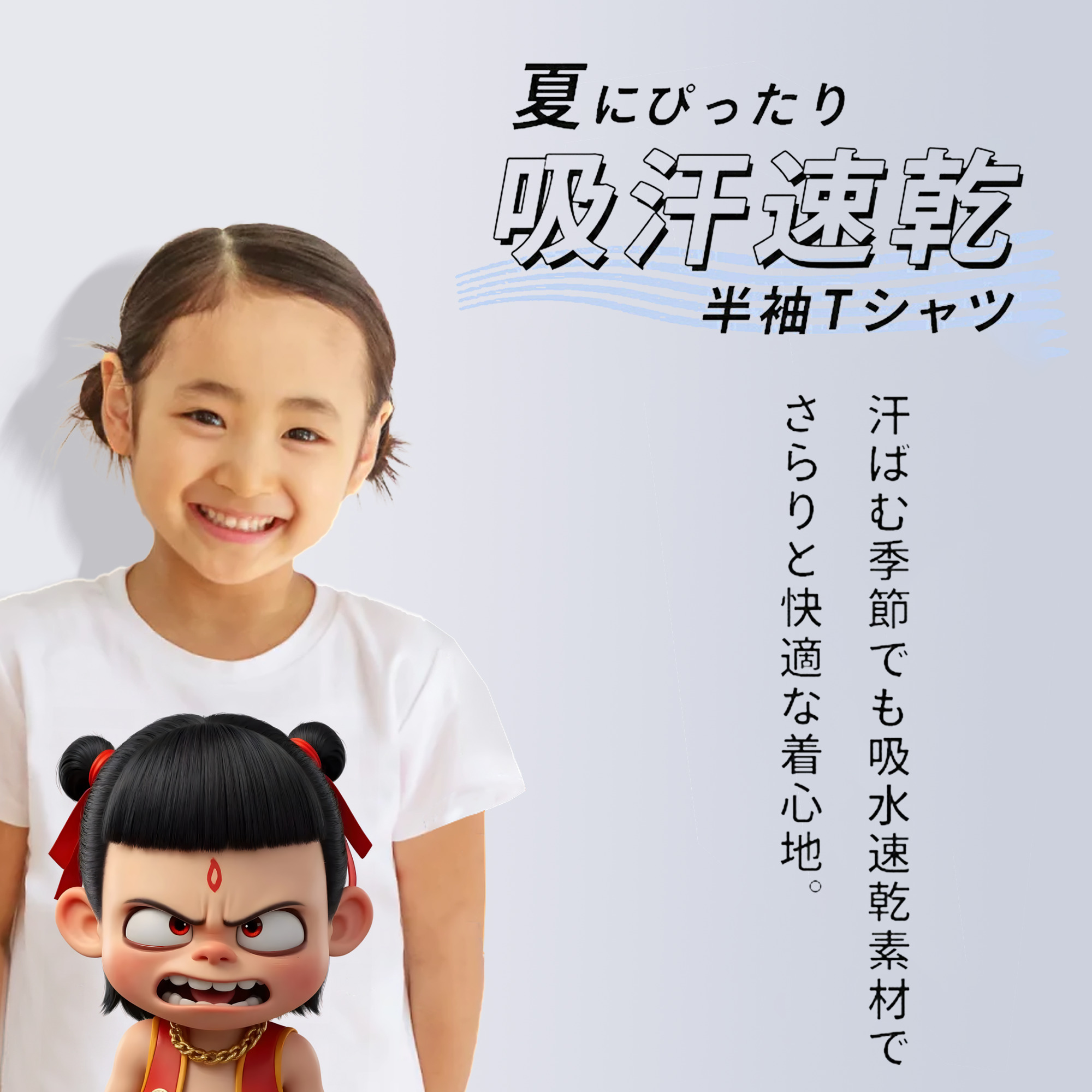 Ne Zha 2 ナタ 魔童の大暴れ 綿100％キッズTシャツ（フロントプリント）
