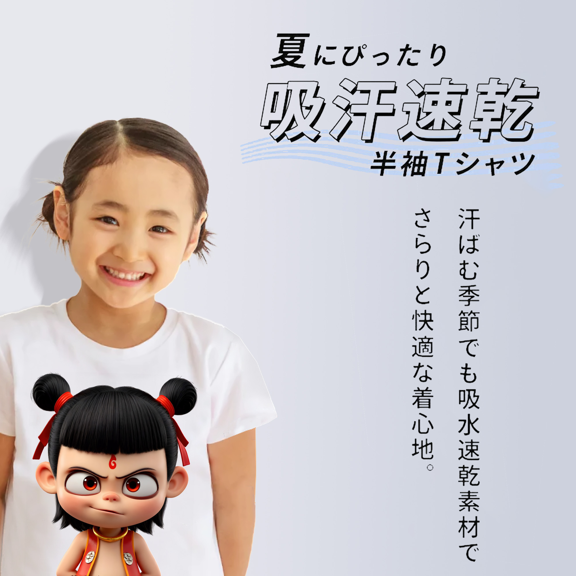 Ne Zha 2 ナタ 魔童の大暴れ 綿100％キッズTシャツ（フロントプリント）