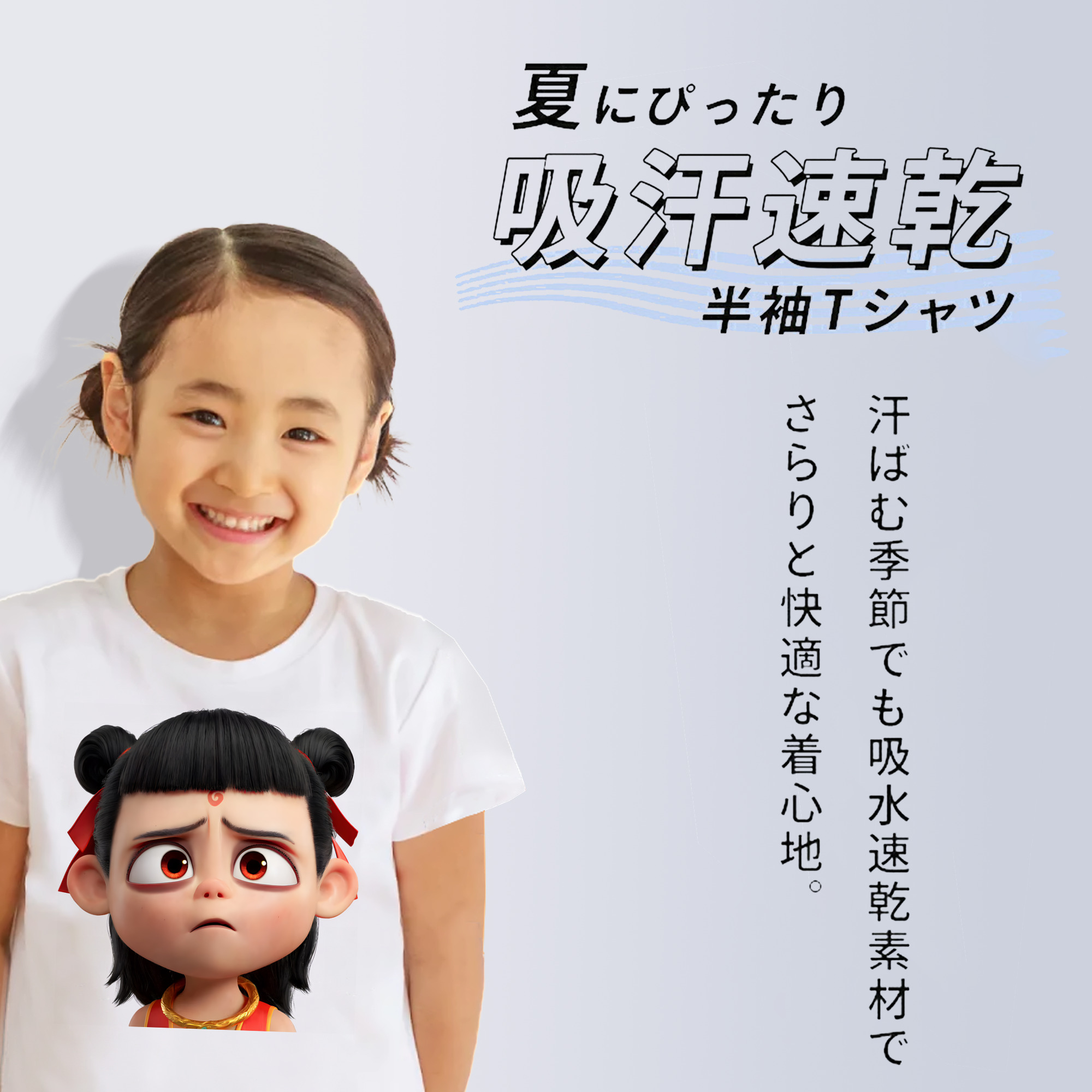 Ne Zha 2 ナタ 魔童の大暴れ 綿100％キッズTシャツ（フロントプリント）