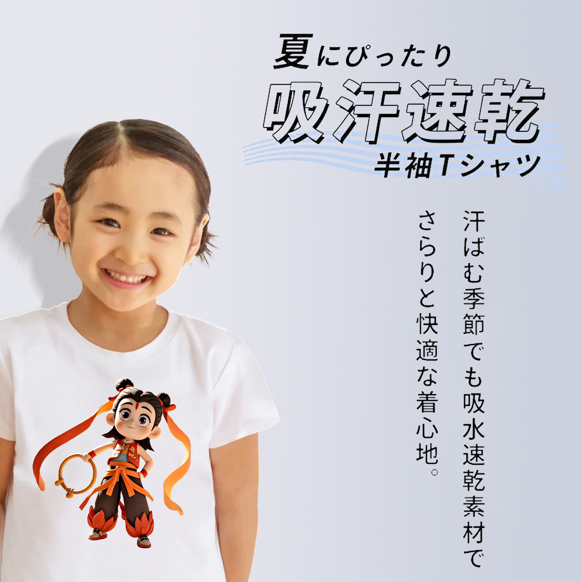 Ne Zha 2 ナタ 魔童の大暴れ 綿100％キッズTシャツ（フロントプリント）