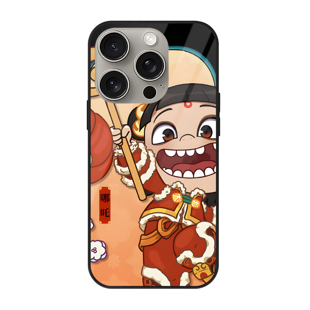 （画像用） Ne Zha 2 ナタ 魔童の大暴れ 【iPhone15Pro対応】スマホケース 耐衝撃＆黄変防止 背面ガラス
