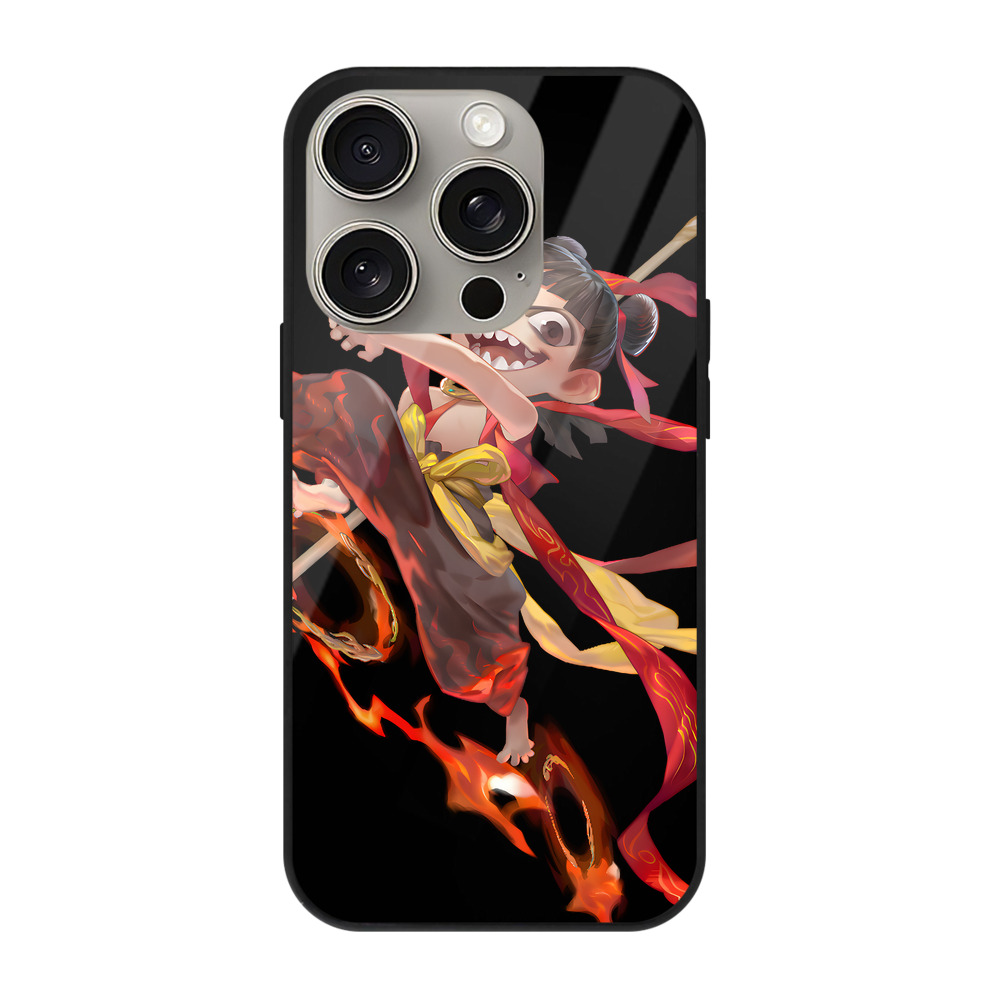 （画像用） Ne Zha 2 ナタ 魔童の大暴れ 【iPhone15Pro対応】スマホケース 耐衝撃＆黄変防止 背面ガラス