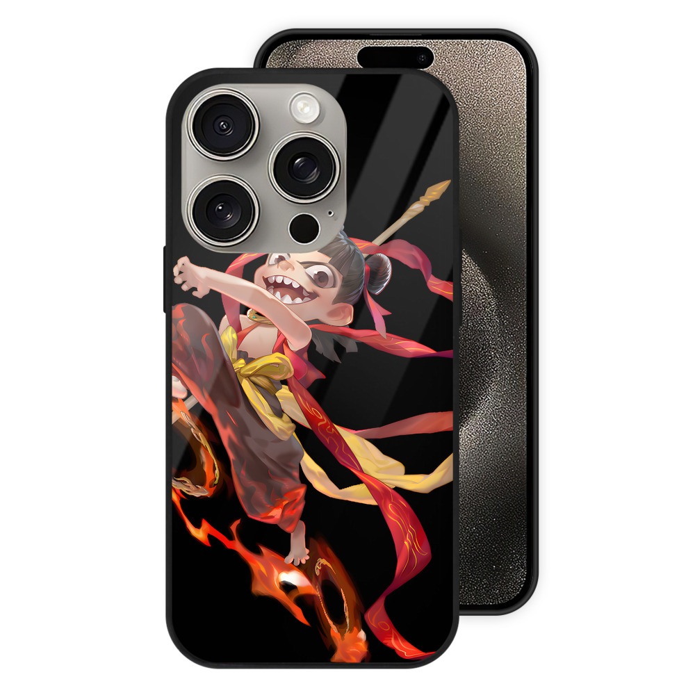 （画像用） Ne Zha 2 ナタ 魔童の大暴れ 【iPhone15Pro対応】スマホケース 耐衝撃＆黄変防止 背面ガラス