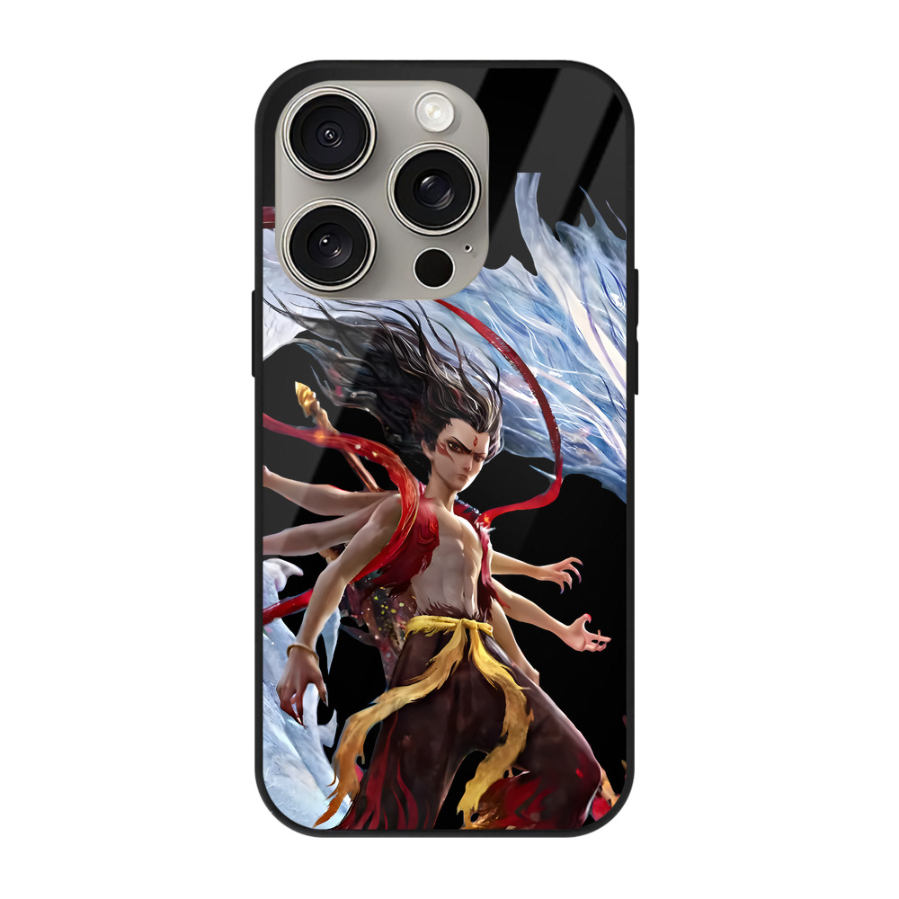 （画像用） Ne Zha 2 ナタ 魔童の大暴れ 【iPhone15Pro対応】スマホケース 耐衝撃＆黄変防止 背面ガラス