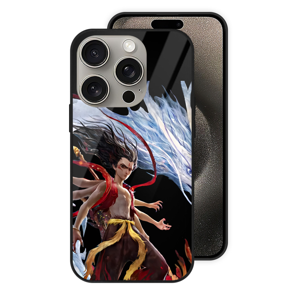 （画像用） Ne Zha 2 ナタ 魔童の大暴れ 【iPhone15Pro対応】スマホケース 耐衝撃＆黄変防止 背面ガラス