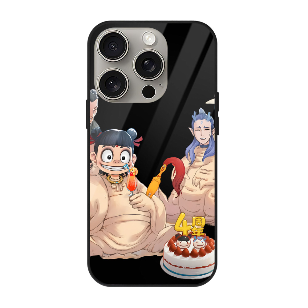 （画像用） Ne Zha 2 ナタ 魔童の大暴れ 【iPhone15Pro対応】スマホケース 耐衝撃＆黄変防止 背面ガラス
