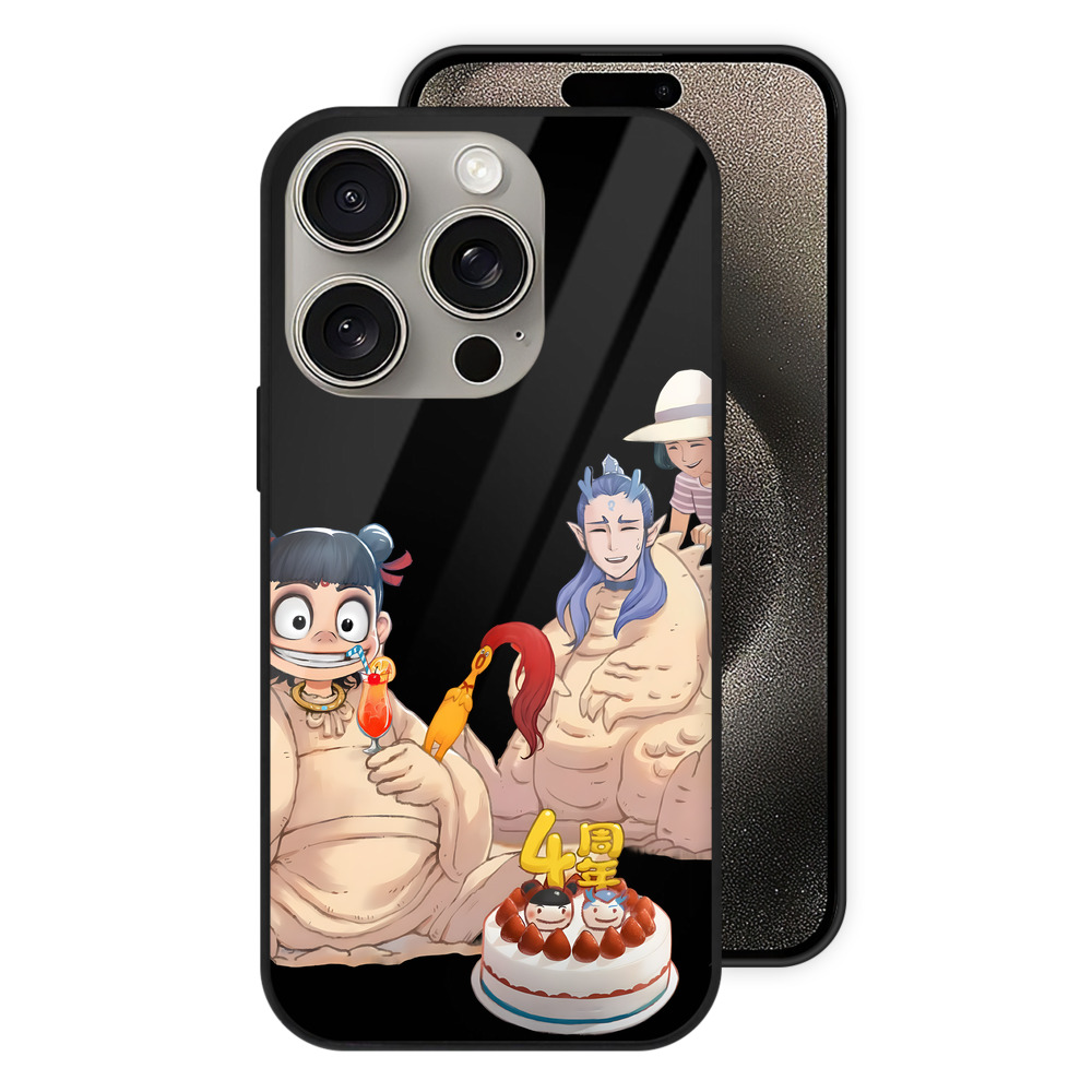 （画像用） Ne Zha 2 ナタ 魔童の大暴れ 【iPhone15Pro対応】スマホケース 耐衝撃＆黄変防止 背面ガラス