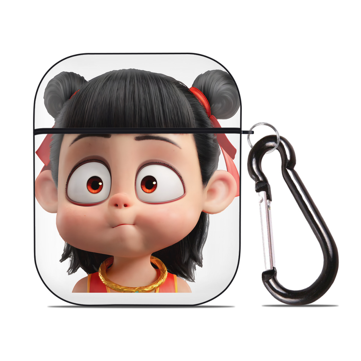 （画像用） Ne Zha 2 ナタ 魔童の大暴れ AirPods 第2世代保護ケース ハードシェル ブラック 耐衝撃・防指紋・カラビナ付き
