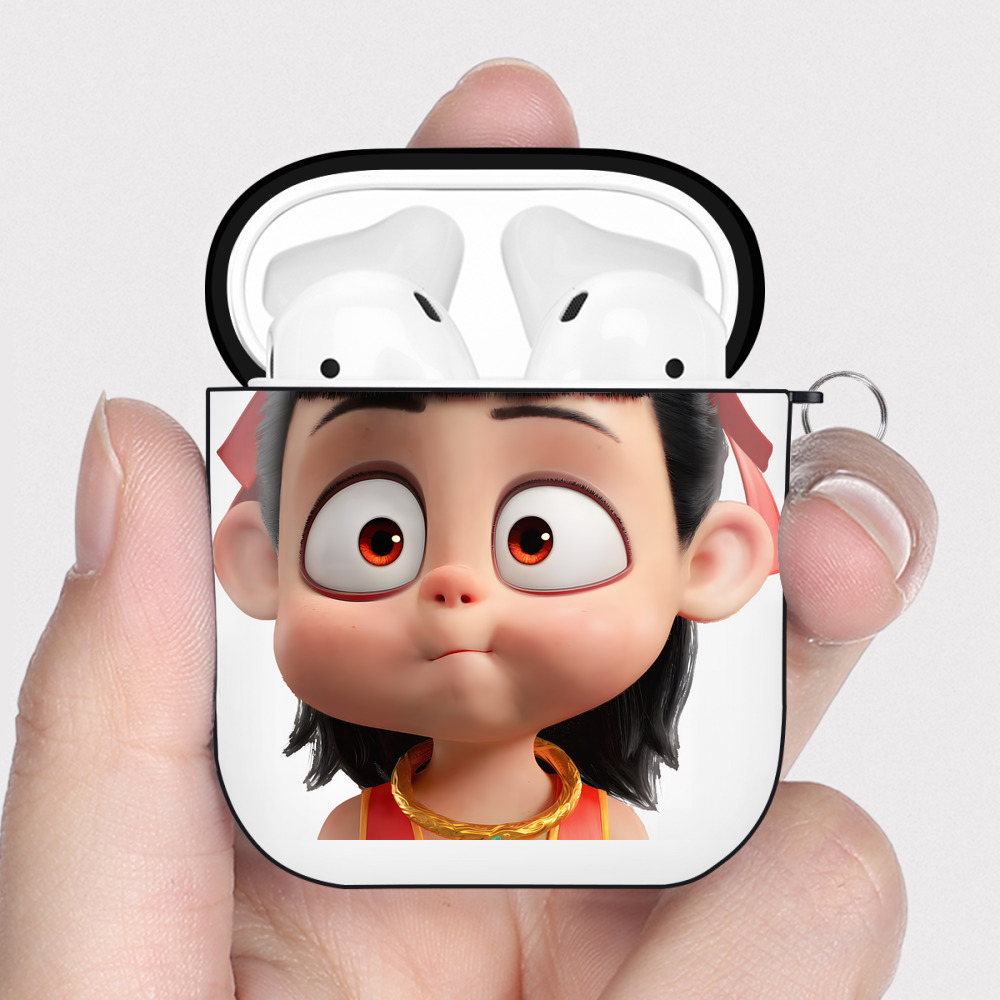 （画像用） Ne Zha 2 ナタ 魔童の大暴れ AirPods 第2世代保護ケース ハードシェル ブラック 耐衝撃・防指紋・カラビナ付き