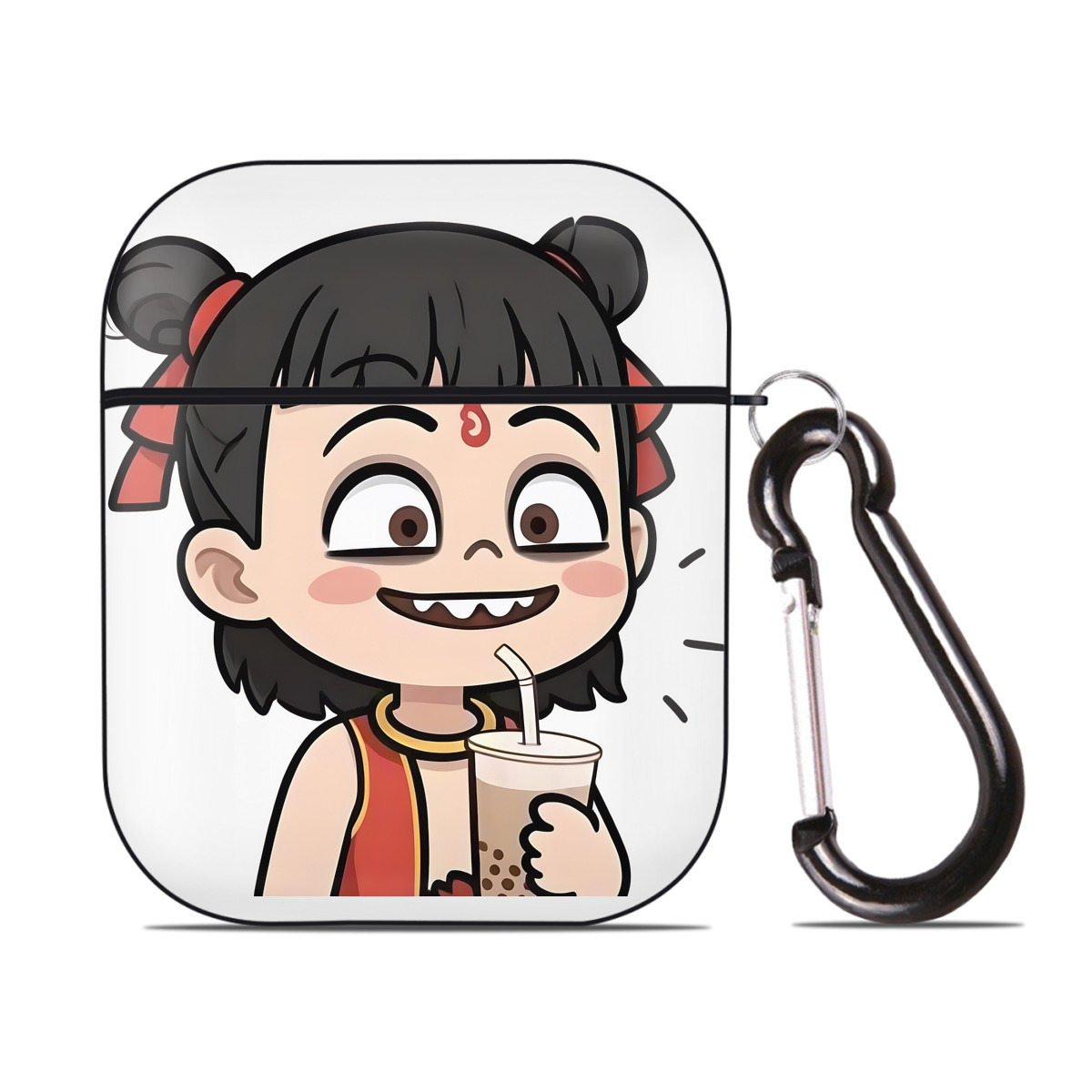 （画像用） Ne Zha 2 ナタ 魔童の大暴れ AirPods 第2世代保護ケース ハードシェル ブラック 耐衝撃・防指紋・カラビナ付き