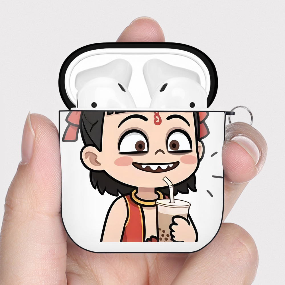 （画像用） Ne Zha 2 ナタ 魔童の大暴れ AirPods 第2世代保護ケース ハードシェル ブラック 耐衝撃・防指紋・カラビナ付き