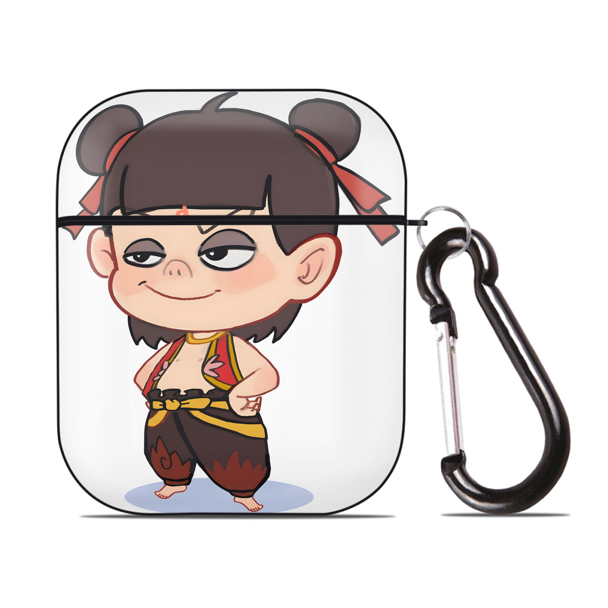 （画像用） Ne Zha 2 ナタ 魔童の大暴れ AirPods 第2世代保護ケース ハードシェル ブラック 耐衝撃・防指紋・カラビナ付き