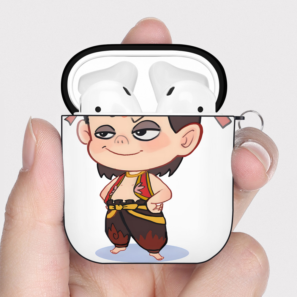 （画像用） Ne Zha 2 ナタ 魔童の大暴れ AirPods 第2世代保護ケース ハードシェル ブラック 耐衝撃・防指紋・カラビナ付き