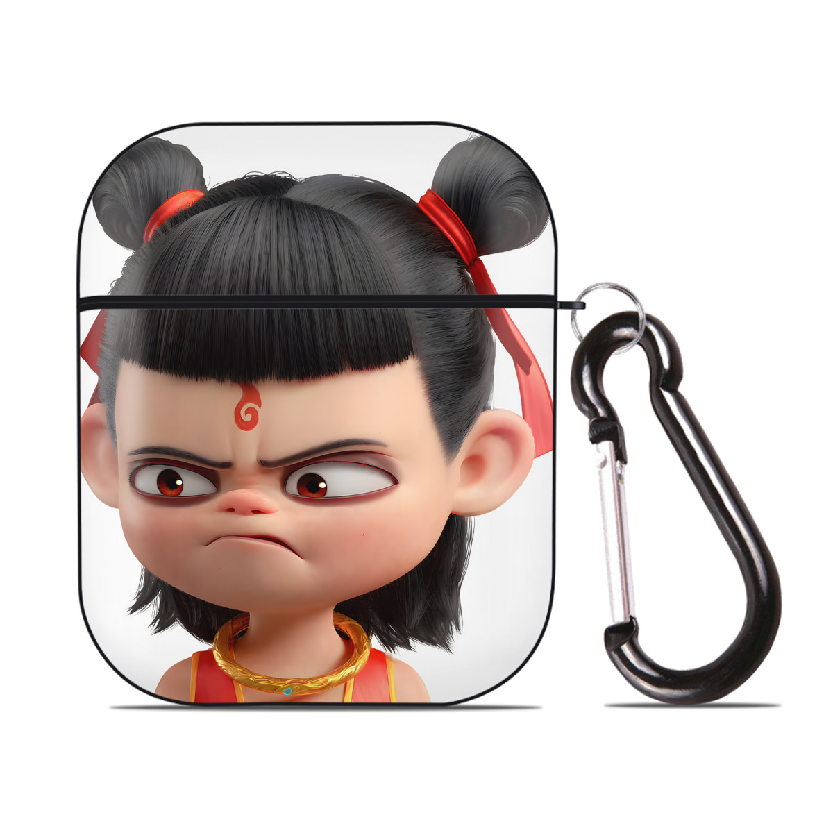 （画像用） Ne Zha 2 ナタ 魔童の大暴れ AirPods 第2世代保護ケース ハードシェル ブラック 耐衝撃・防指紋・カラビナ付き
