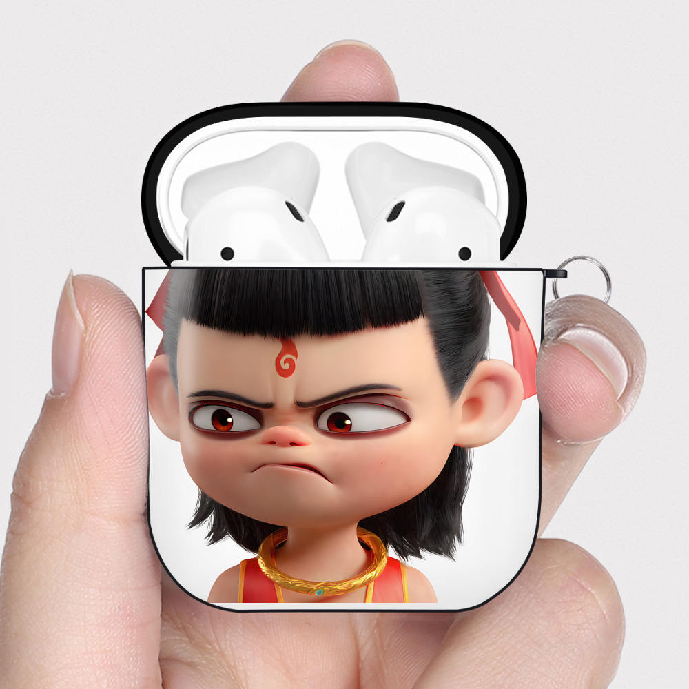 （画像用） Ne Zha 2 ナタ 魔童の大暴れ AirPods 第2世代保護ケース ハードシェル ブラック 耐衝撃・防指紋・カラビナ付き