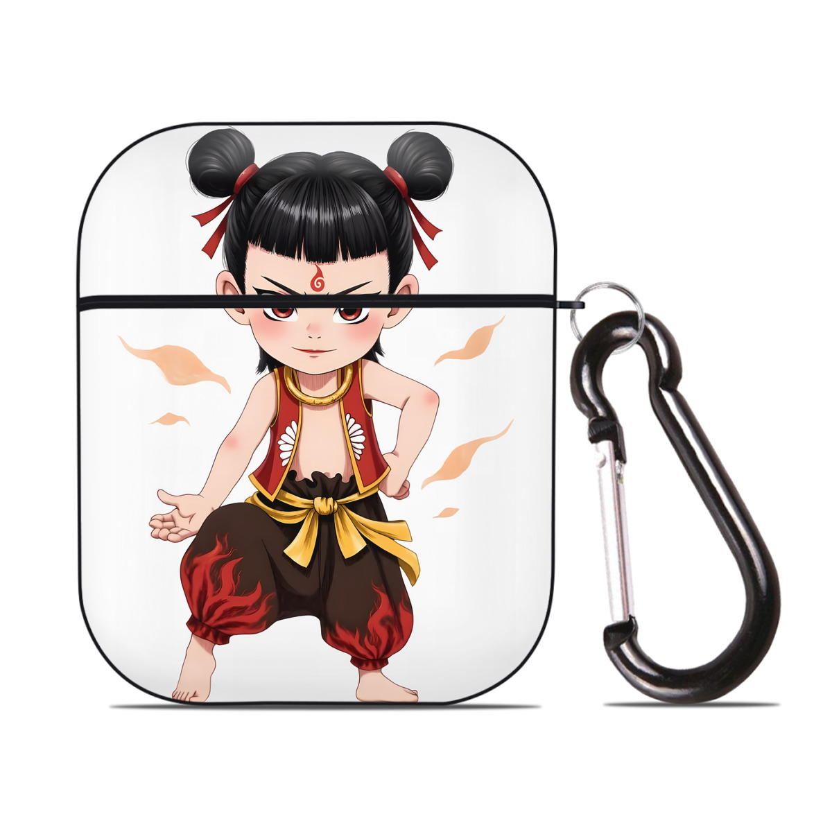 （画像用） Ne Zha 2 ナタ 魔童の大暴れ AirPods 第2世代保護ケース ハードシェル ブラック 耐衝撃・防指紋・カラビナ付き