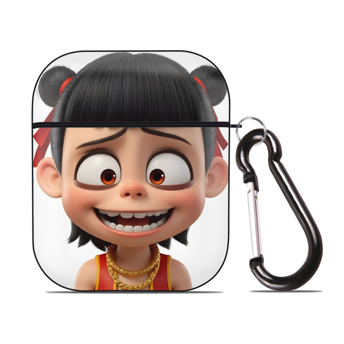 （画像用） Ne Zha 2 ナタ 魔童の大暴れ AirPods 第2世代保護ケース ハードシェル ブラック 耐衝撃・防指紋・カラビナ付き