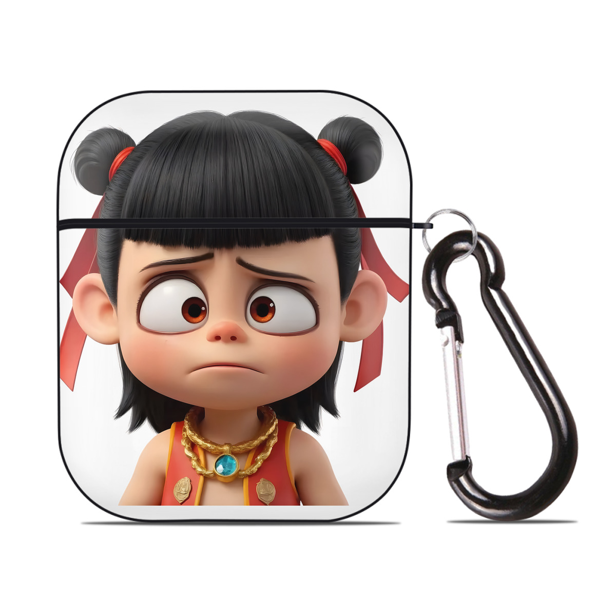 （画像用） Ne Zha 2 ナタ 魔童の大暴れ AirPods 第2世代保護ケース ハードシェル ブラック 耐衝撃・防指紋・カラビナ付き