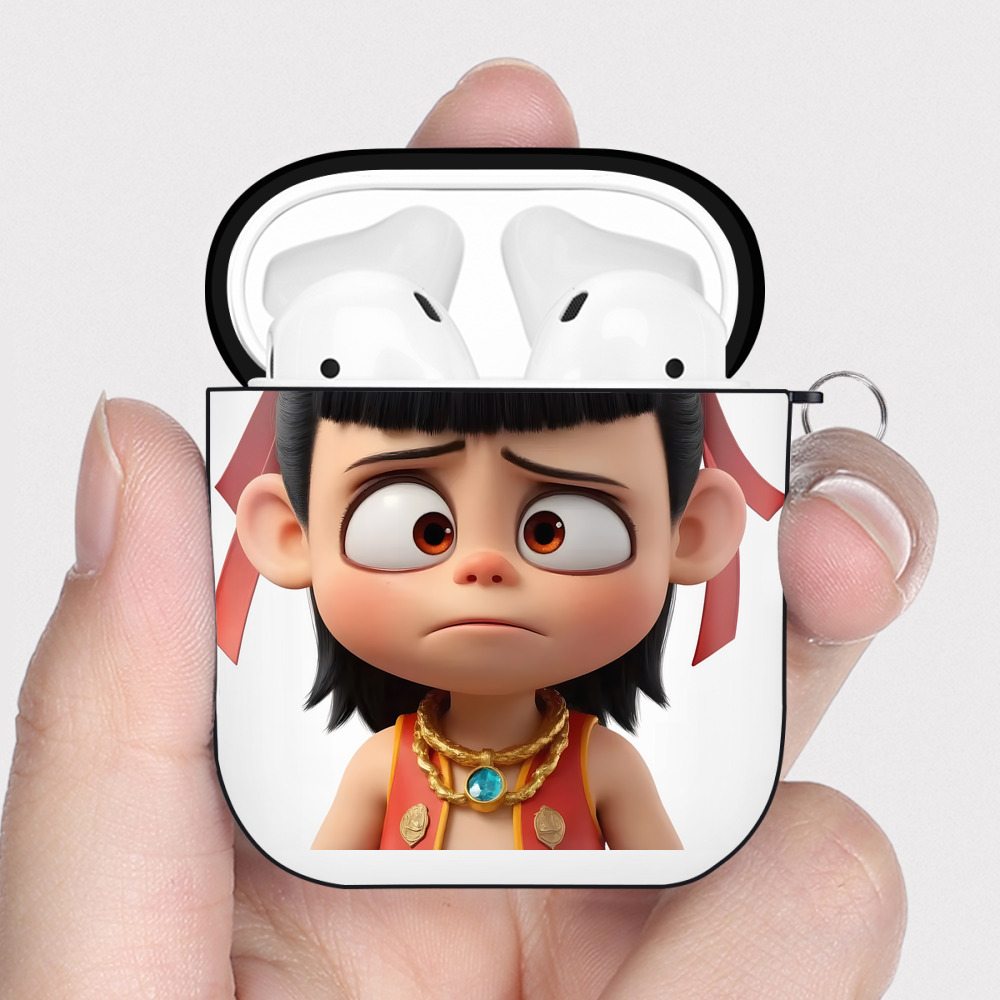 （画像用） Ne Zha 2 ナタ 魔童の大暴れ AirPods 第2世代保護ケース ハードシェル ブラック 耐衝撃・防指紋・カラビナ付き