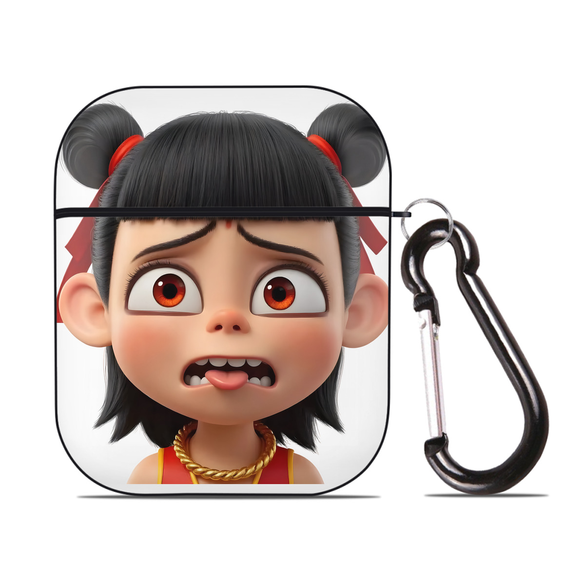 （画像用） Ne Zha 2 ナタ 魔童の大暴れ AirPods 第2世代保護ケース ハードシェル ブラック 耐衝撃・防指紋・カラビナ付き