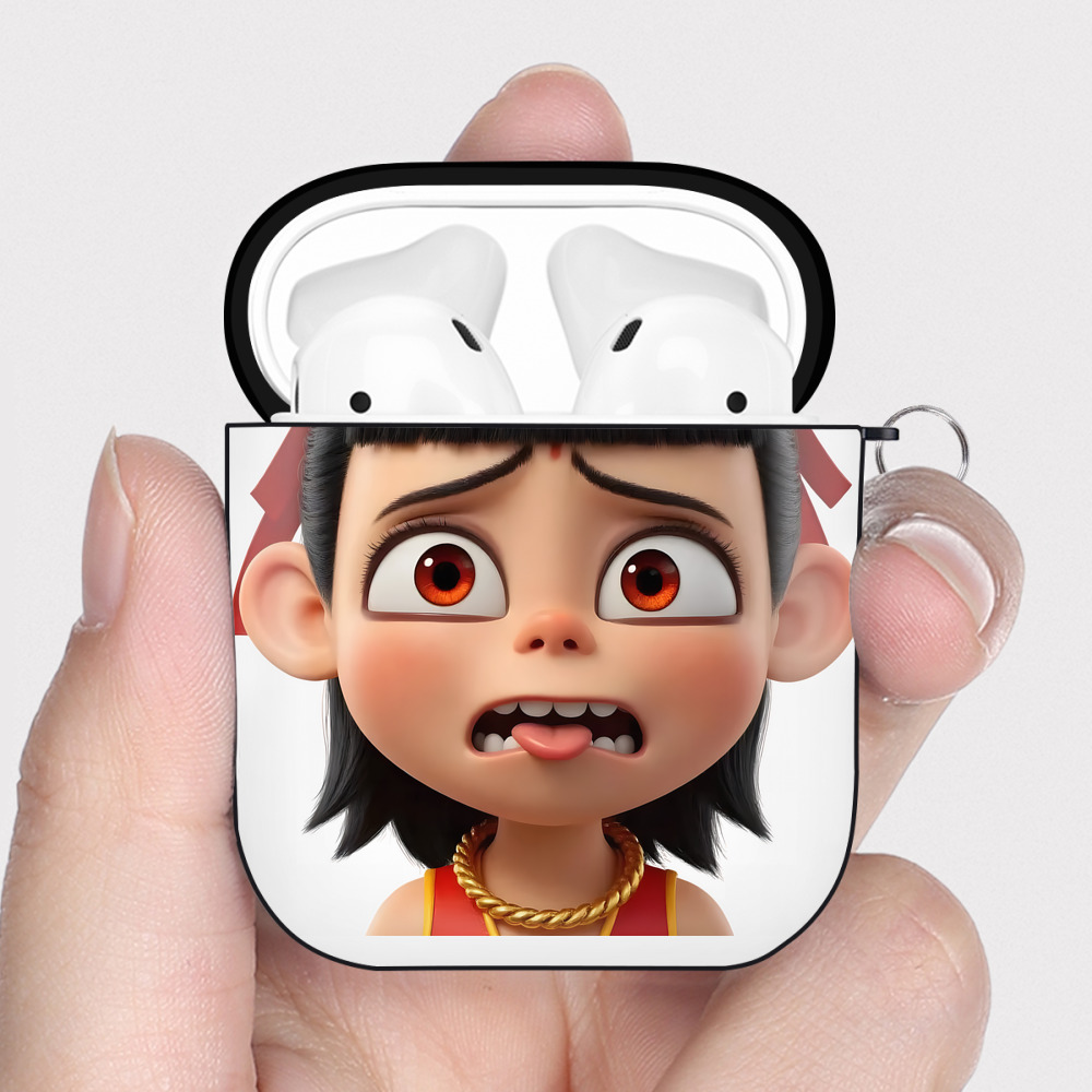 （画像用） Ne Zha 2 ナタ 魔童の大暴れ AirPods 第2世代保護ケース ハードシェル ブラック 耐衝撃・防指紋・カラビナ付き