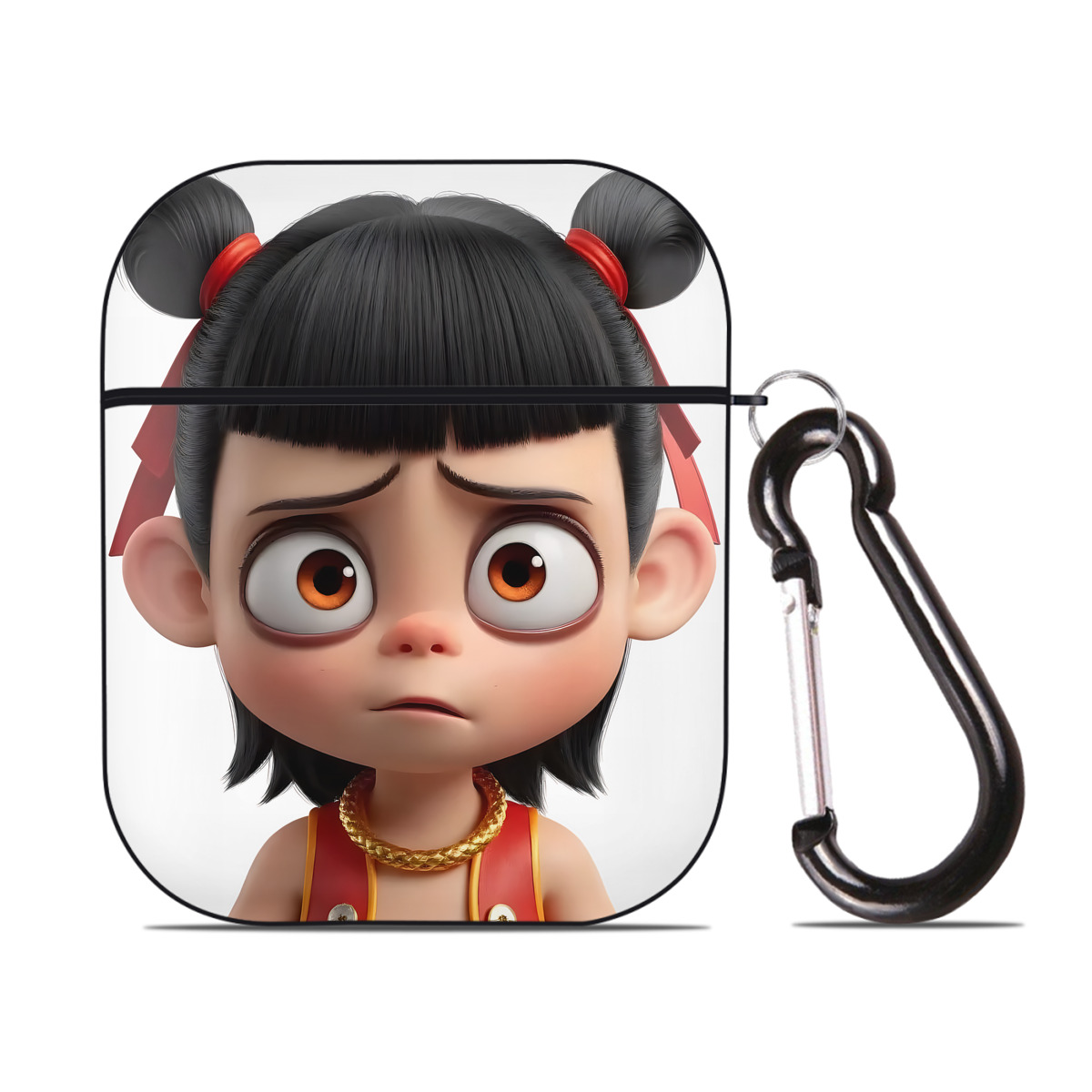 （画像用） Ne Zha 2 ナタ 魔童の大暴れ AirPods 第2世代保護ケース ハードシェル ブラック 耐衝撃・防指紋・カラビナ付き
