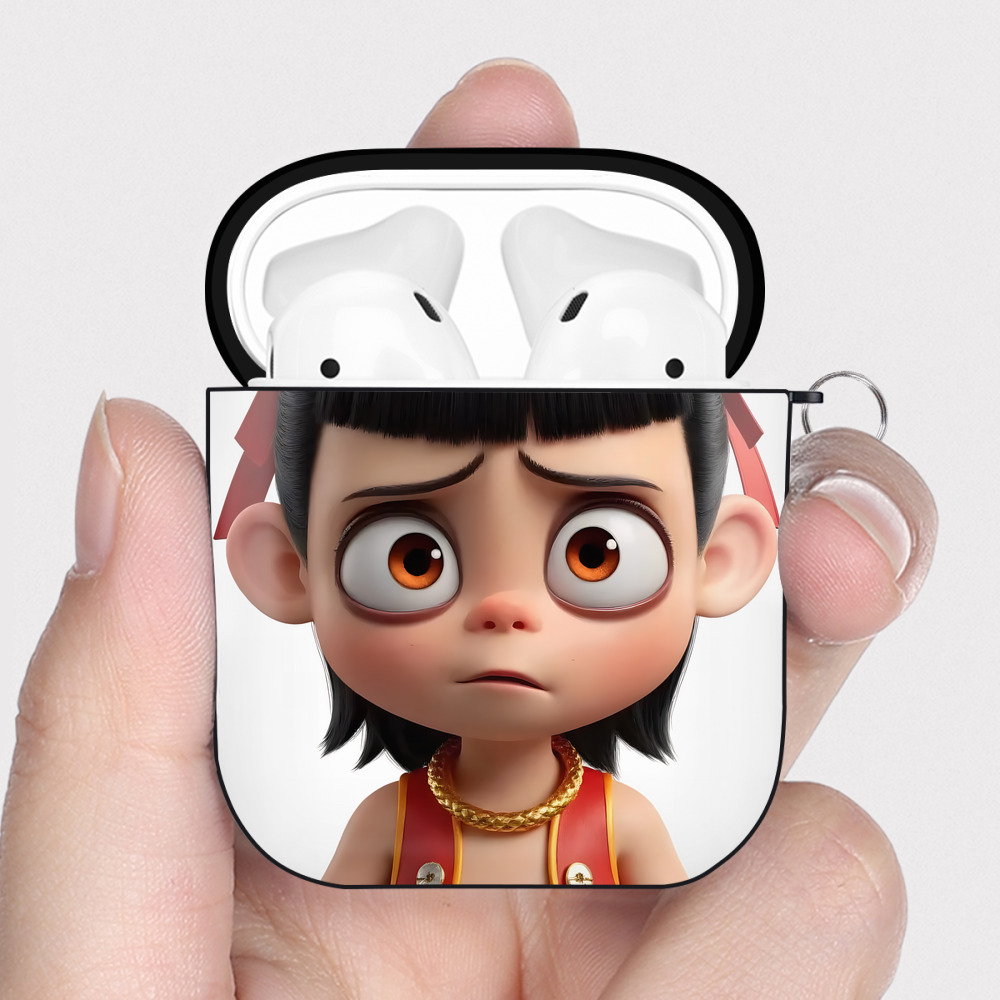 （画像用） Ne Zha 2 ナタ 魔童の大暴れ AirPods 第2世代保護ケース ハードシェル ブラック 耐衝撃・防指紋・カラビナ付き