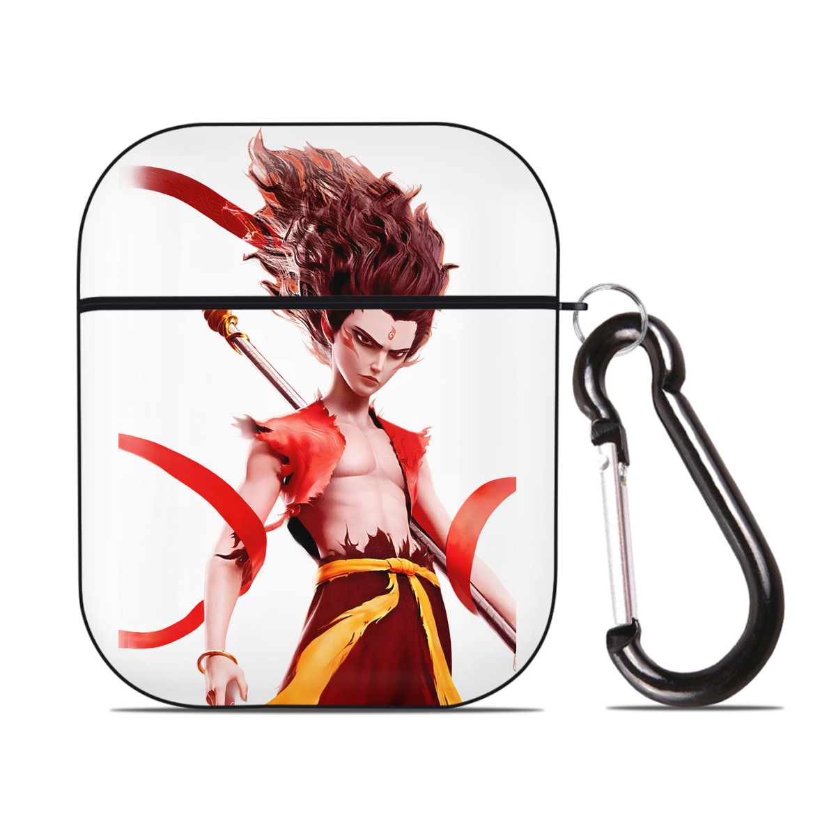 （画像用） Ne Zha 2 ナタ 魔童の大暴れ AirPods 第2世代保護ケース ハードシェル ブラック 耐衝撃・防指紋・カラビナ付き