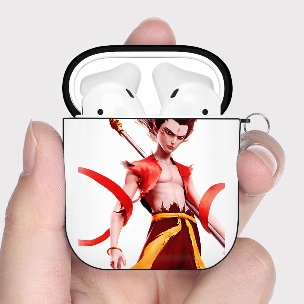 （画像用） Ne Zha 2 ナタ 魔童の大暴れ AirPods 第2世代保護ケース ハードシェル ブラック 耐衝撃・防指紋・カラビナ付き