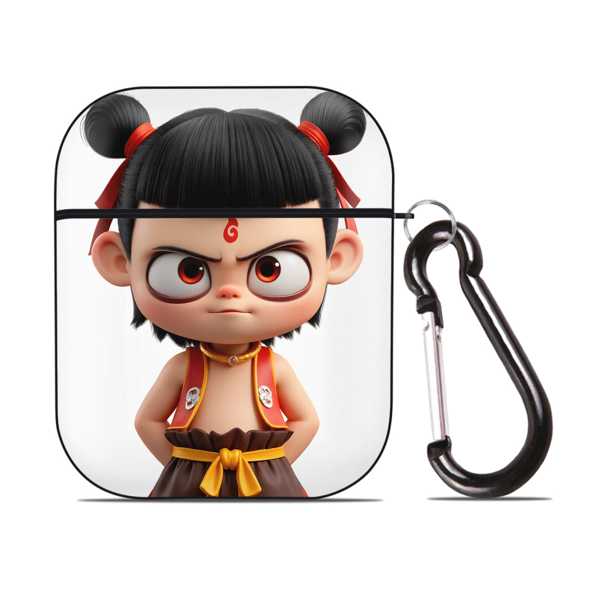 （画像用） Ne Zha 2 ナタ 魔童の大暴れ AirPods 第2世代保護ケース ハードシェル ブラック 耐衝撃・防指紋・カラビナ付き
