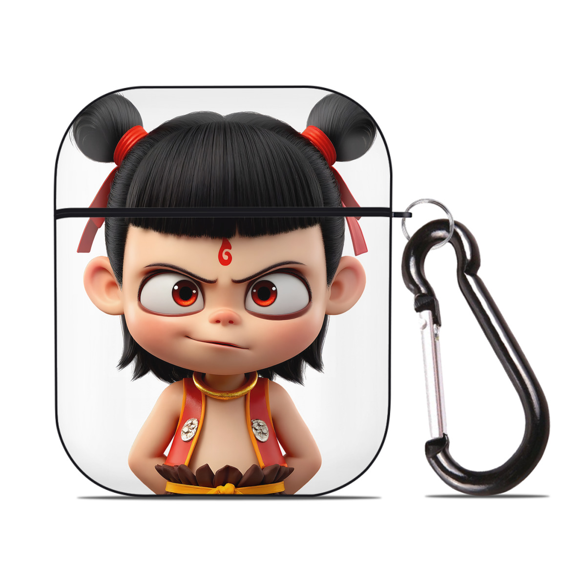 （画像用） Ne Zha 2 ナタ 魔童の大暴れ AirPods 第2世代保護ケース ハードシェル ブラック 耐衝撃・防指紋・カラビナ付き