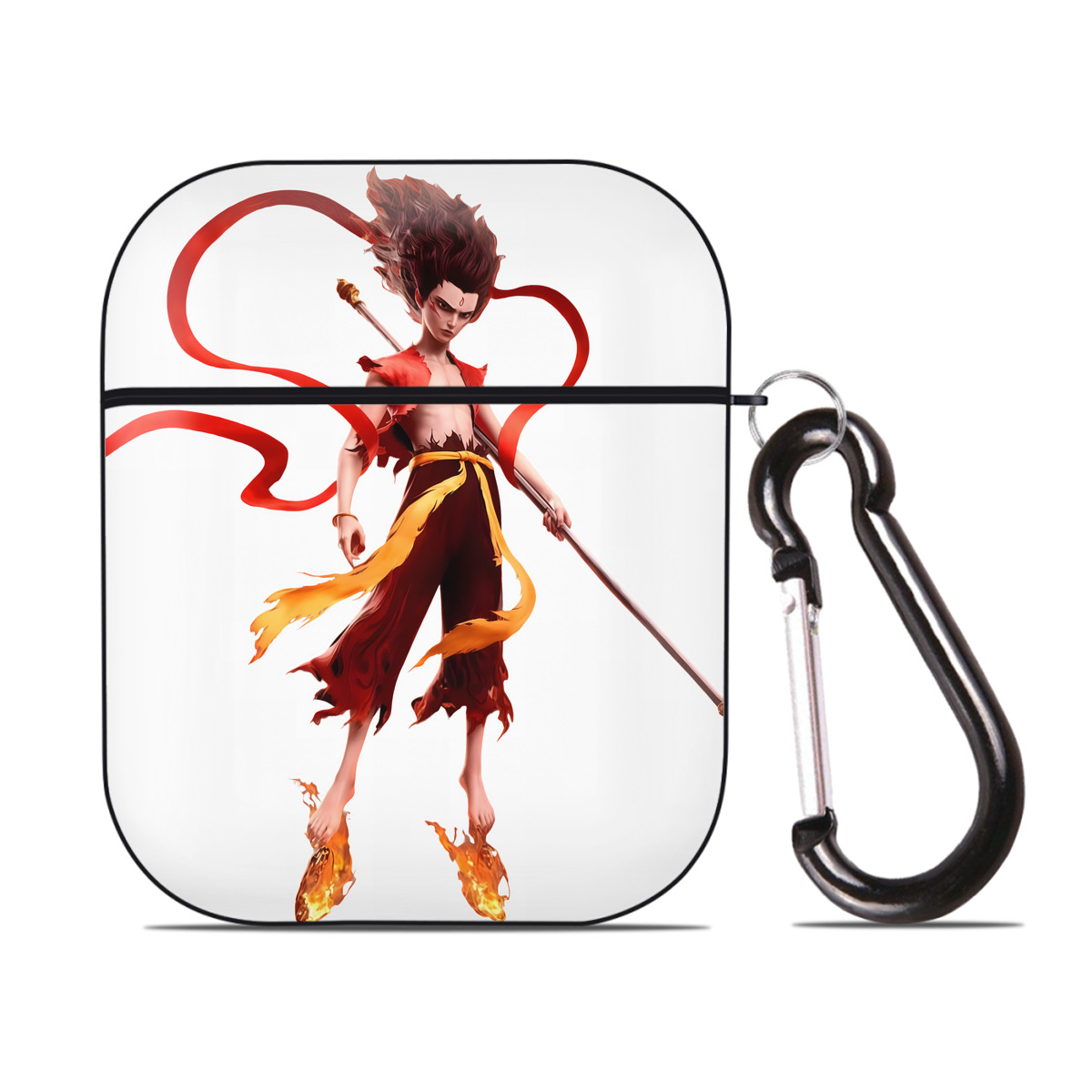 （画像用） Ne Zha 2 ナタ 魔童の大暴れ AirPods 第2世代保護ケース ハードシェル ブラック 耐衝撃・防指紋・カラビナ付き