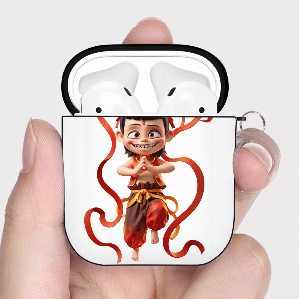 （画像用） Ne Zha 2 ナタ 魔童の大暴れ AirPods 第2世代保護ケース ハードシェル ブラック 耐衝撃・防指紋・カラビナ付き