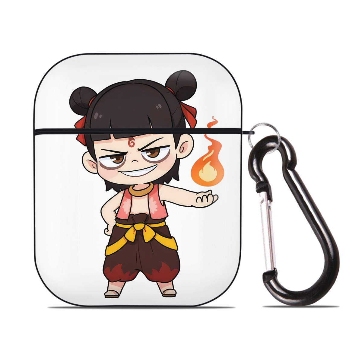 （画像用） Ne Zha 2 ナタ 魔童の大暴れ AirPods 第2世代保護ケース ハードシェル ブラック 耐衝撃・防指紋・カラビナ付き
