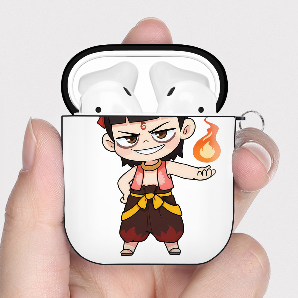 （画像用） Ne Zha 2 ナタ 魔童の大暴れ AirPods 第2世代保護ケース ハードシェル ブラック 耐衝撃・防指紋・カラビナ付き
