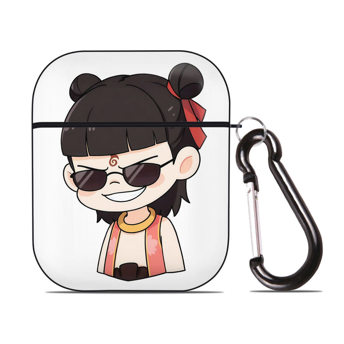 （画像用） Ne Zha 2 ナタ 魔童の大暴れ AirPods 第2世代保護ケース ハードシェル ブラック 耐衝撃・防指紋・カラビナ付き