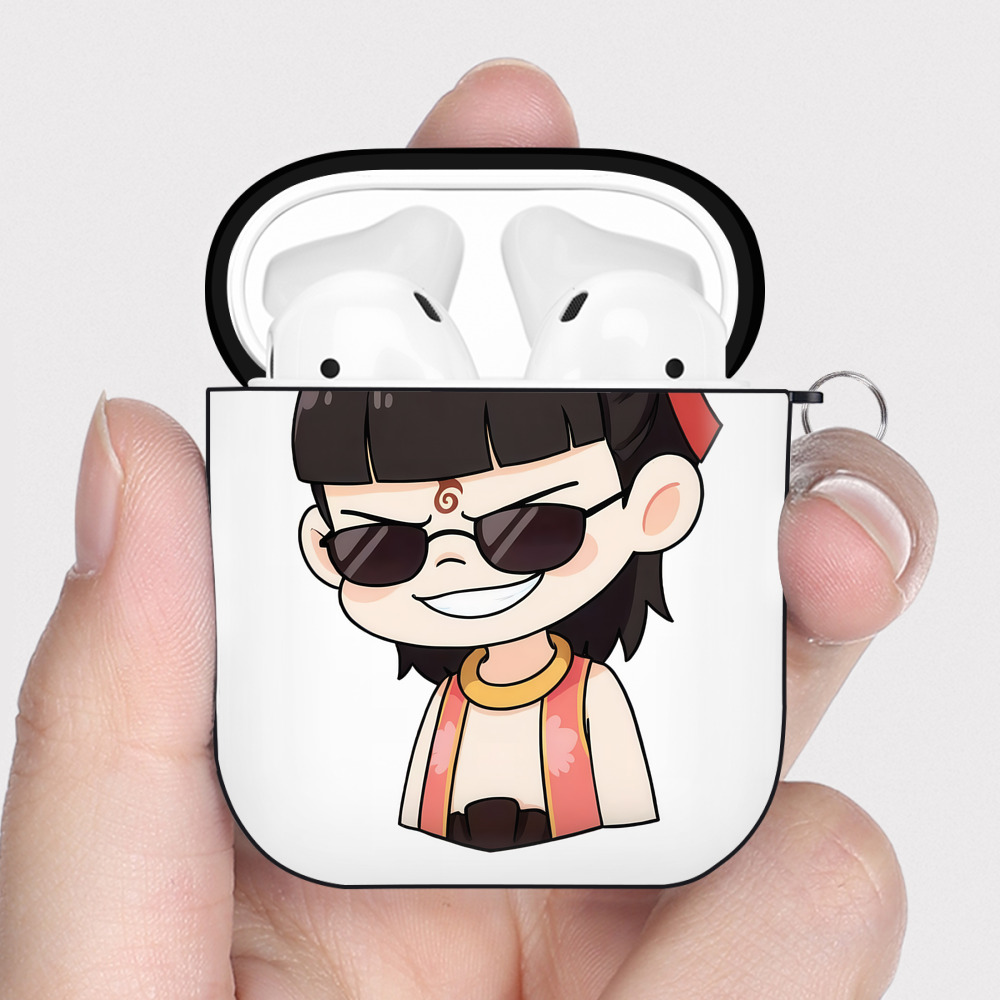 （画像用） Ne Zha 2 ナタ 魔童の大暴れ AirPods 第2世代保護ケース ハードシェル ブラック 耐衝撃・防指紋・カラビナ付き