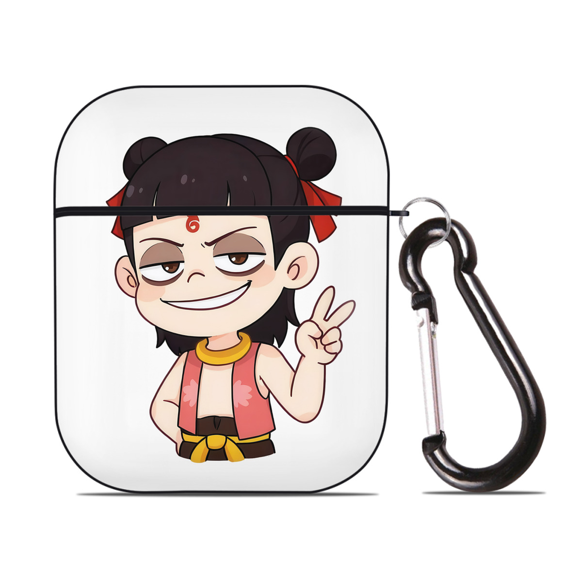 （画像用） Ne Zha 2 ナタ 魔童の大暴れ AirPods 第2世代保護ケース ハードシェル ブラック 耐衝撃・防指紋・カラビナ付き