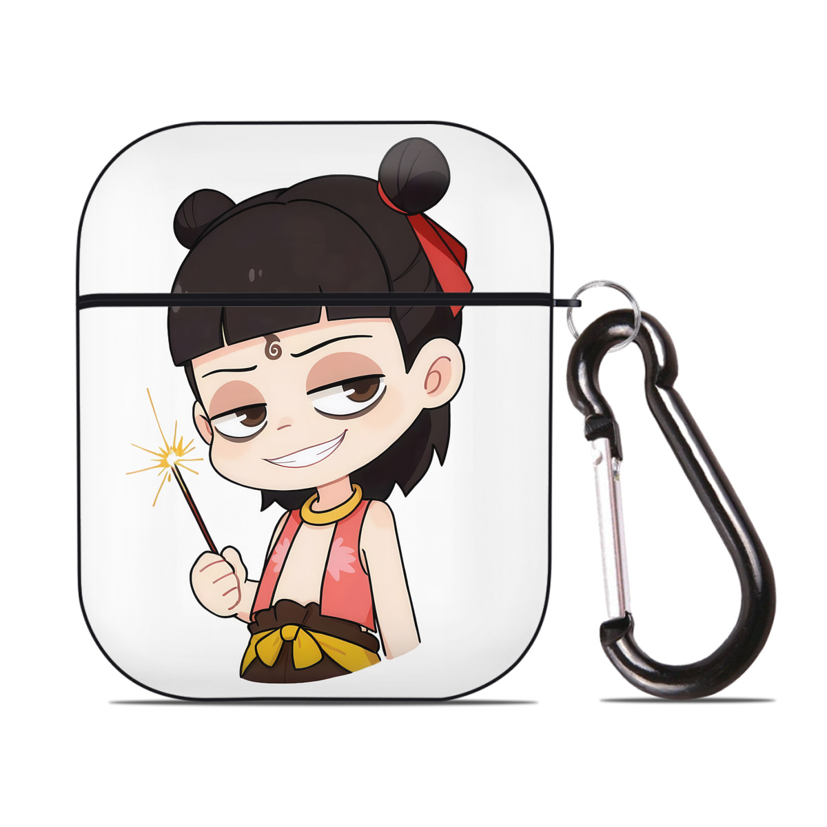 （画像用） Ne Zha 2 ナタ 魔童の大暴れ AirPods 第2世代保護ケース ハードシェル ブラック 耐衝撃・防指紋・カラビナ付き