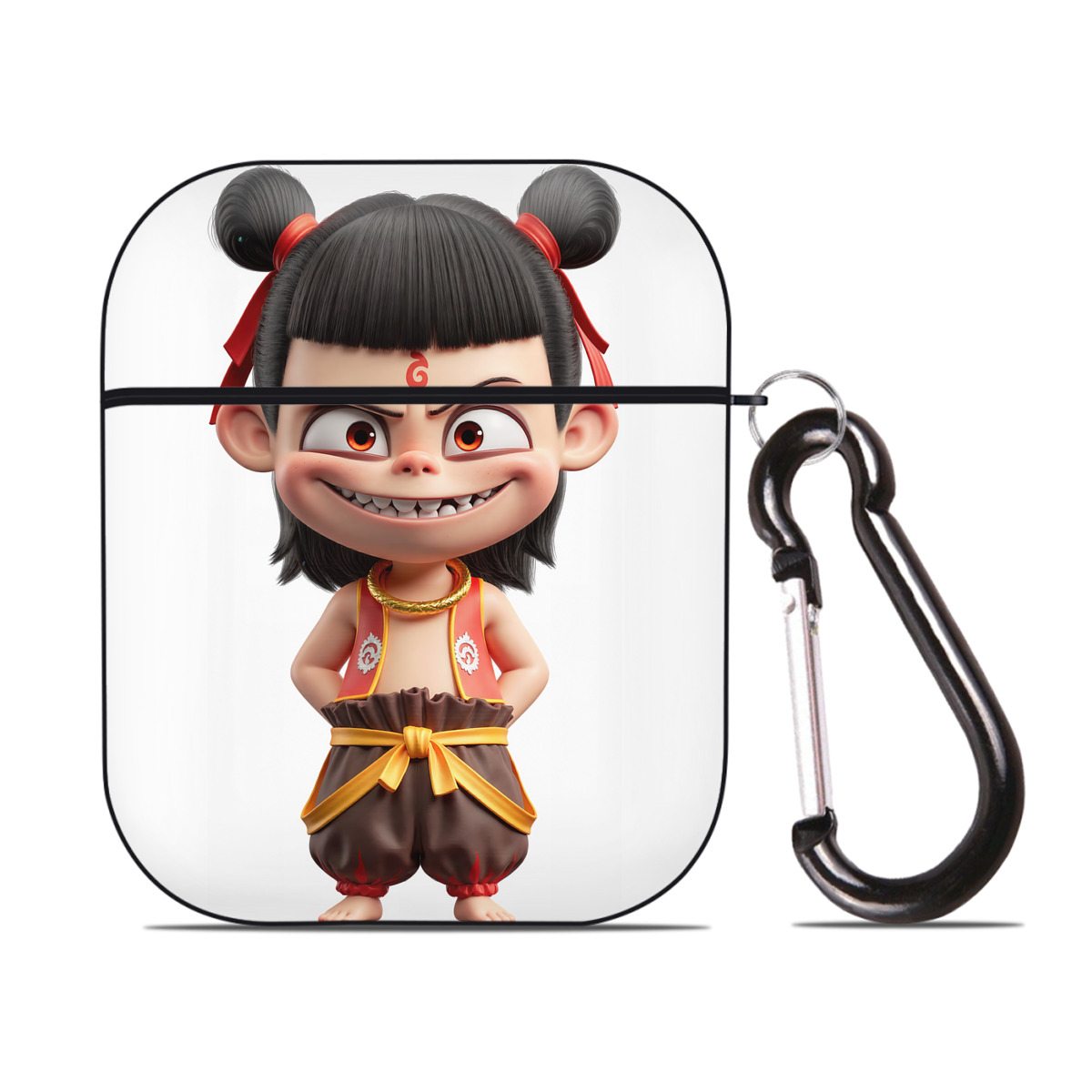 （画像用） Ne Zha 2 ナタ 魔童の大暴れ AirPods 第2世代保護ケース ハードシェル ブラック 耐衝撃・防指紋・カラビナ付き