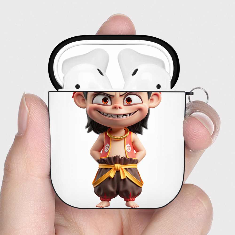 （画像用） Ne Zha 2 ナタ 魔童の大暴れ AirPods 第2世代保護ケース ハードシェル ブラック 耐衝撃・防指紋・カラビナ付き