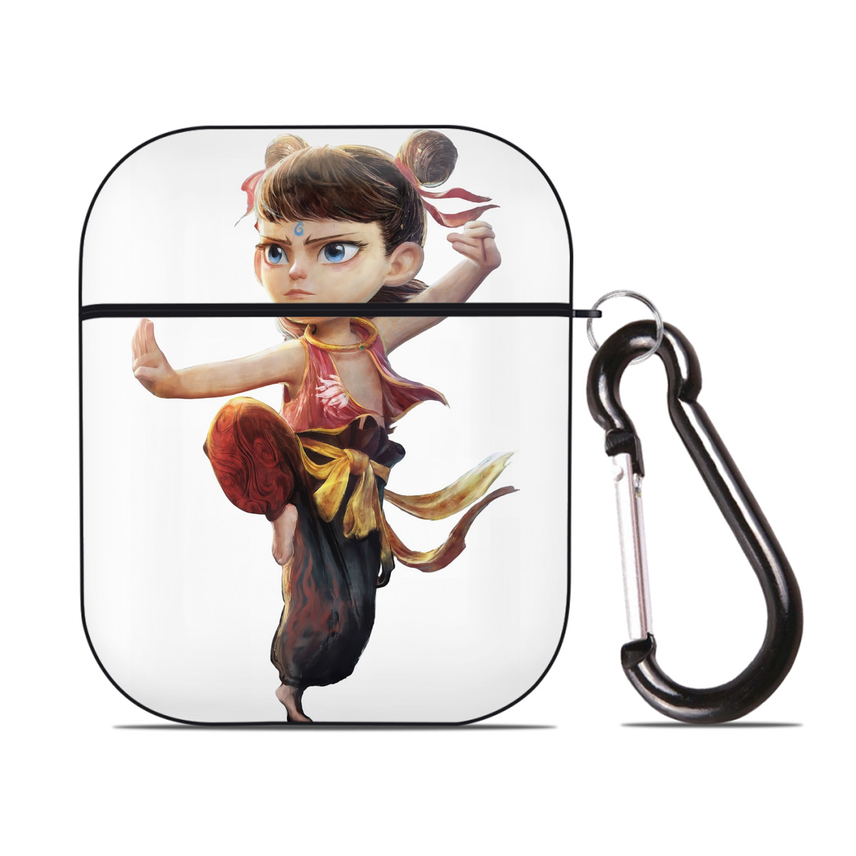 （画像用） Ne Zha 2 ナタ 魔童の大暴れ AirPods 第2世代保護ケース ハードシェル ブラック 耐衝撃・防指紋・カラビナ付き