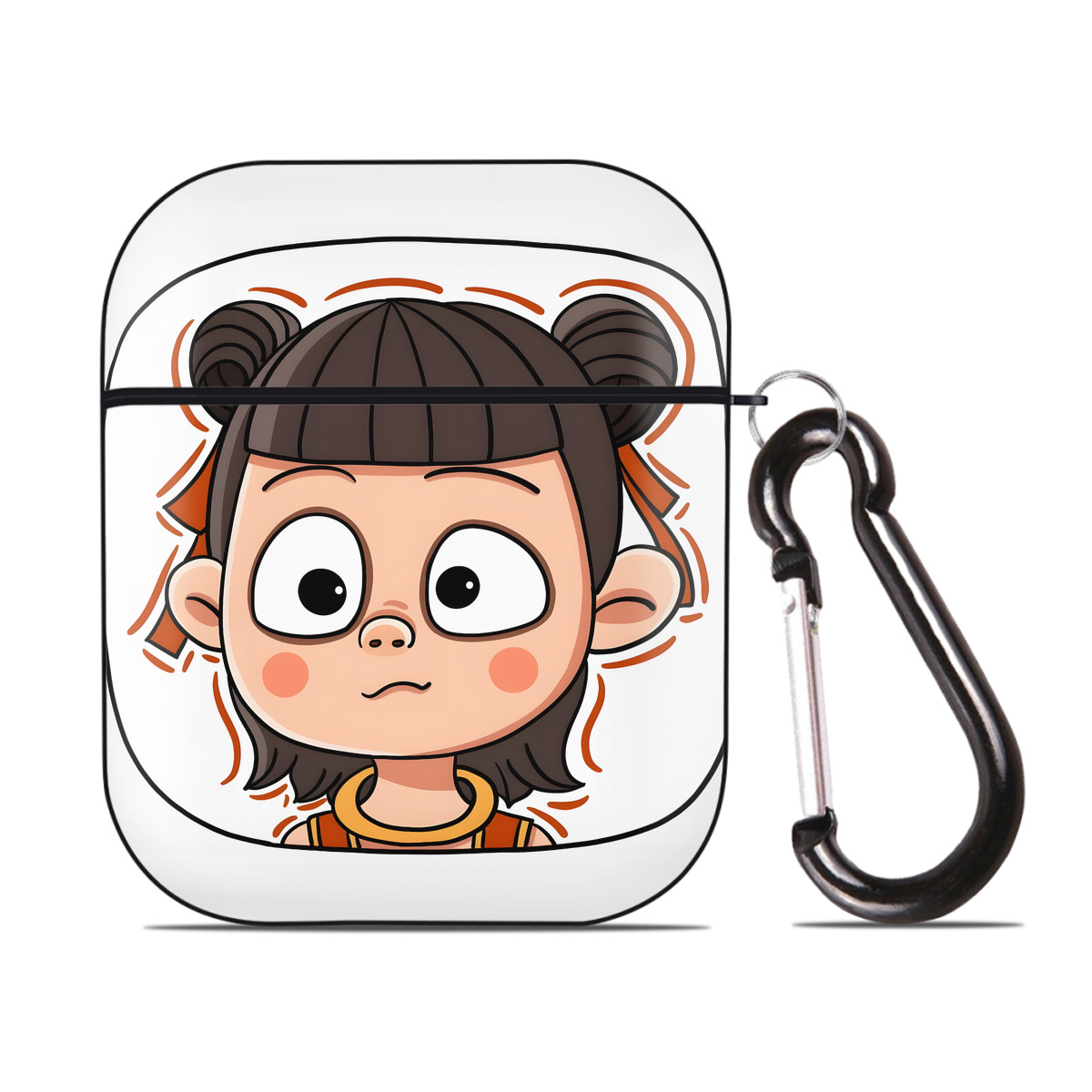 （画像用） Ne Zha 2 ナタ 魔童の大暴れ AirPods 第2世代保護ケース ハードシェル ブラック 耐衝撃・防指紋・カラビナ付き
