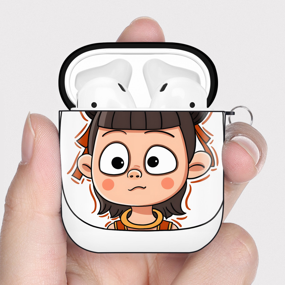 （画像用） Ne Zha 2 ナタ 魔童の大暴れ AirPods 第2世代保護ケース ハードシェル ブラック 耐衝撃・防指紋・カラビナ付き
