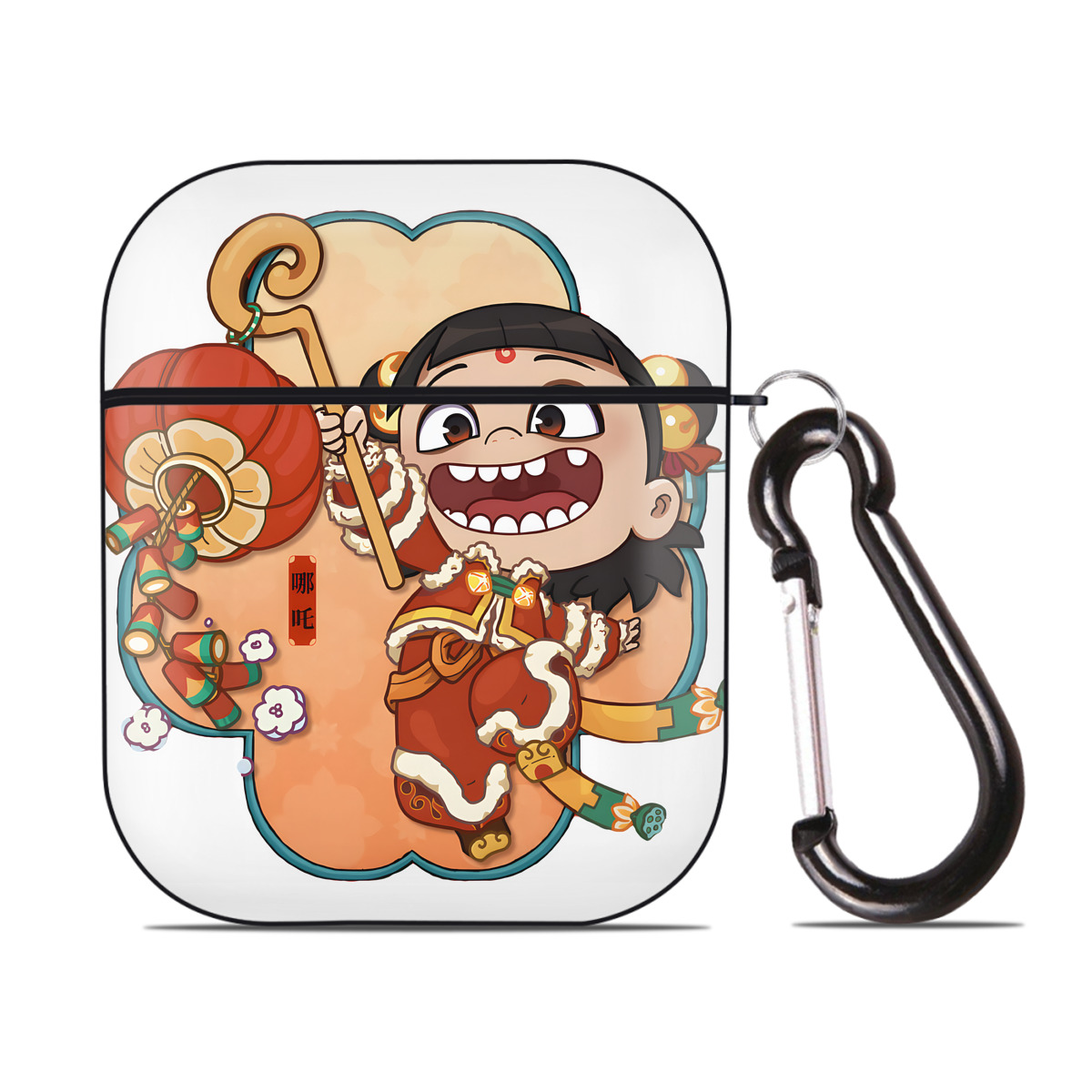 （画像用） Ne Zha 2 ナタ 魔童の大暴れ AirPods 第2世代保護ケース ハードシェル ブラック 耐衝撃・防指紋・カラビナ付き