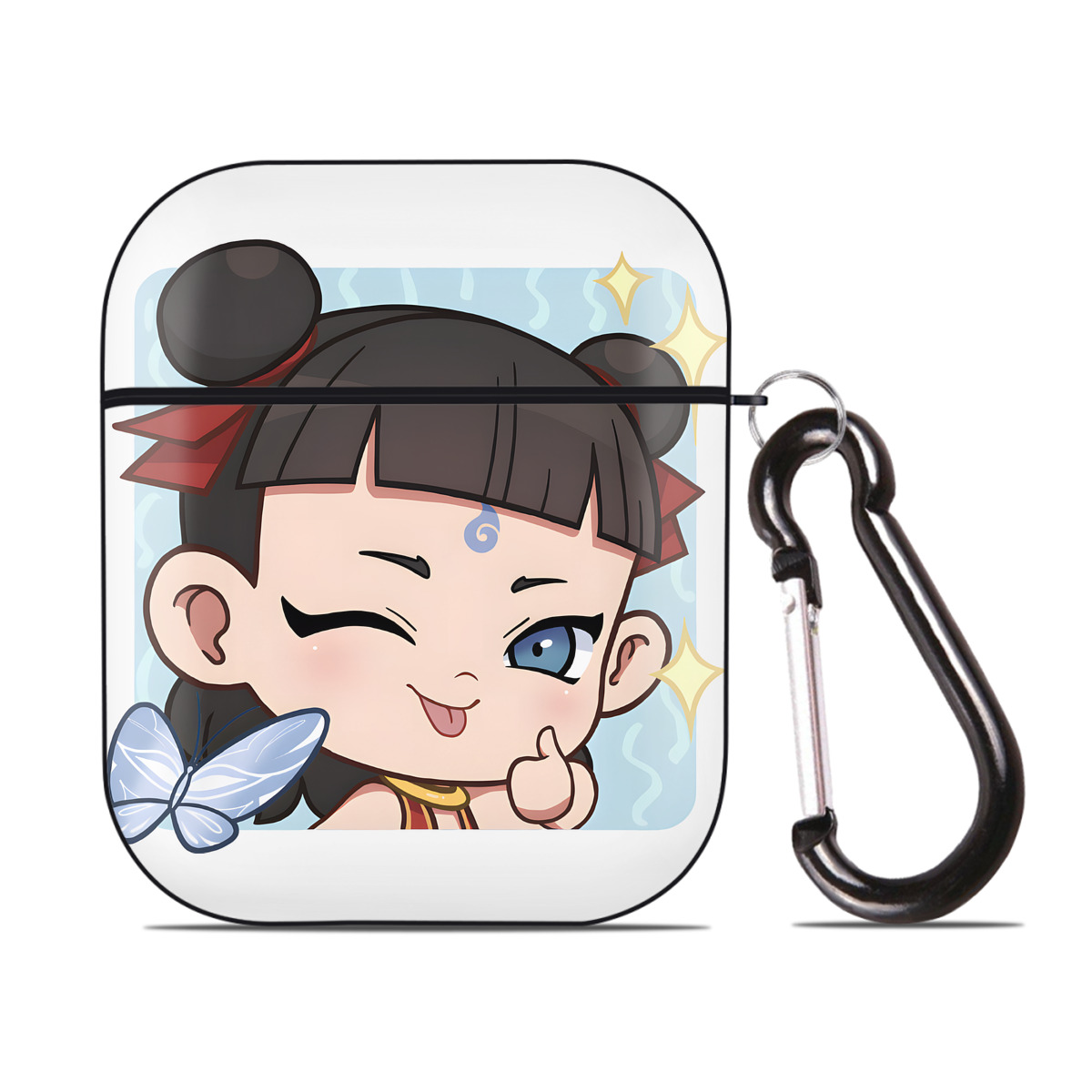 （画像用） Ne Zha 2 ナタ 魔童の大暴れ AirPods 第2世代保護ケース ハードシェル ブラック 耐衝撃・防指紋・カラビナ付き