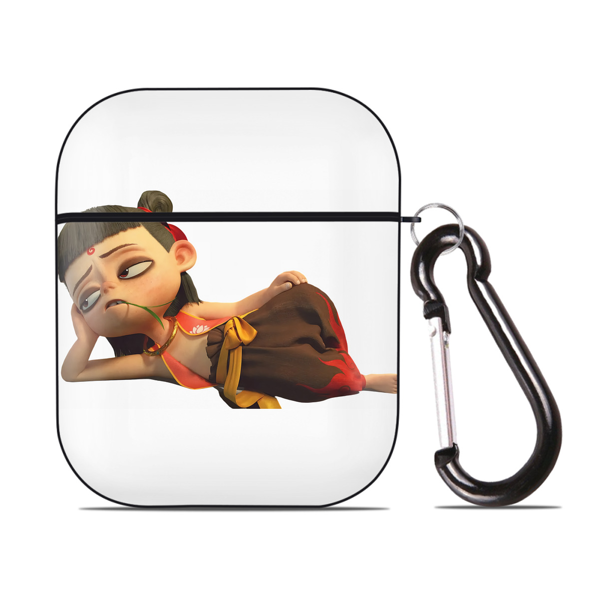 （画像用） Ne Zha 2 ナタ 魔童の大暴れ AirPods 第2世代保護ケース ハードシェル ブラック 耐衝撃・防指紋・カラビナ付き