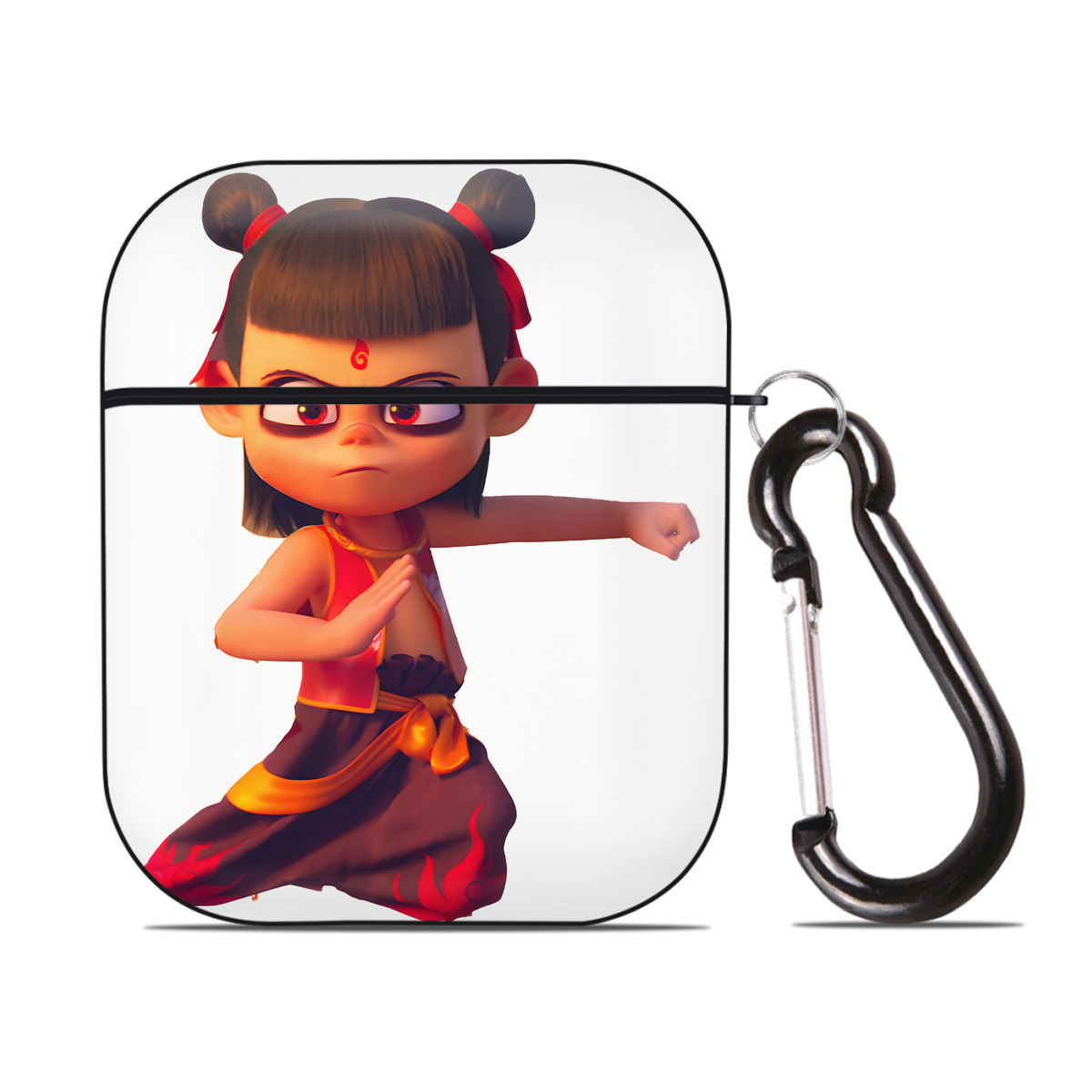 （画像用） Ne Zha 2 ナタ 魔童の大暴れ AirPods 第2世代保護ケース ハードシェル ブラック 耐衝撃・防指紋・カラビナ付き